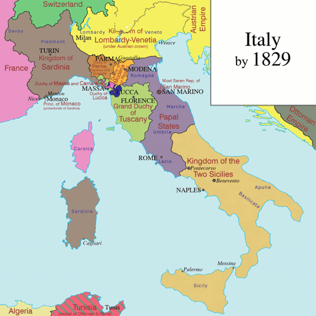 Italian unification from 1829-1871 by the House of Savoy