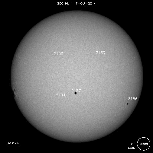 The Sun's rotation showing the movement of Giant-Sunspot 2192 across the last 10 days (captured by NASAs SOHO telescope).